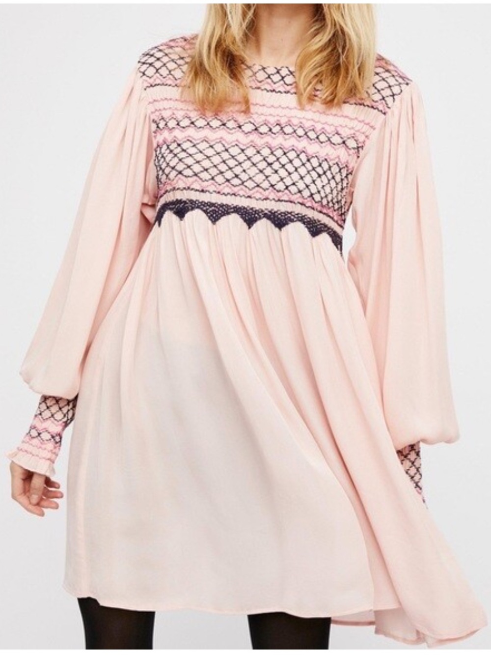 Free People Women’s Small Pink Smocked Late Night Picnic Mini Dress